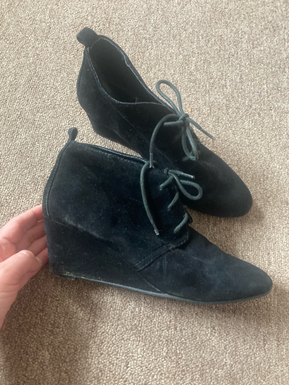 Nine West Black Suede Lace-Up Wedge Booties